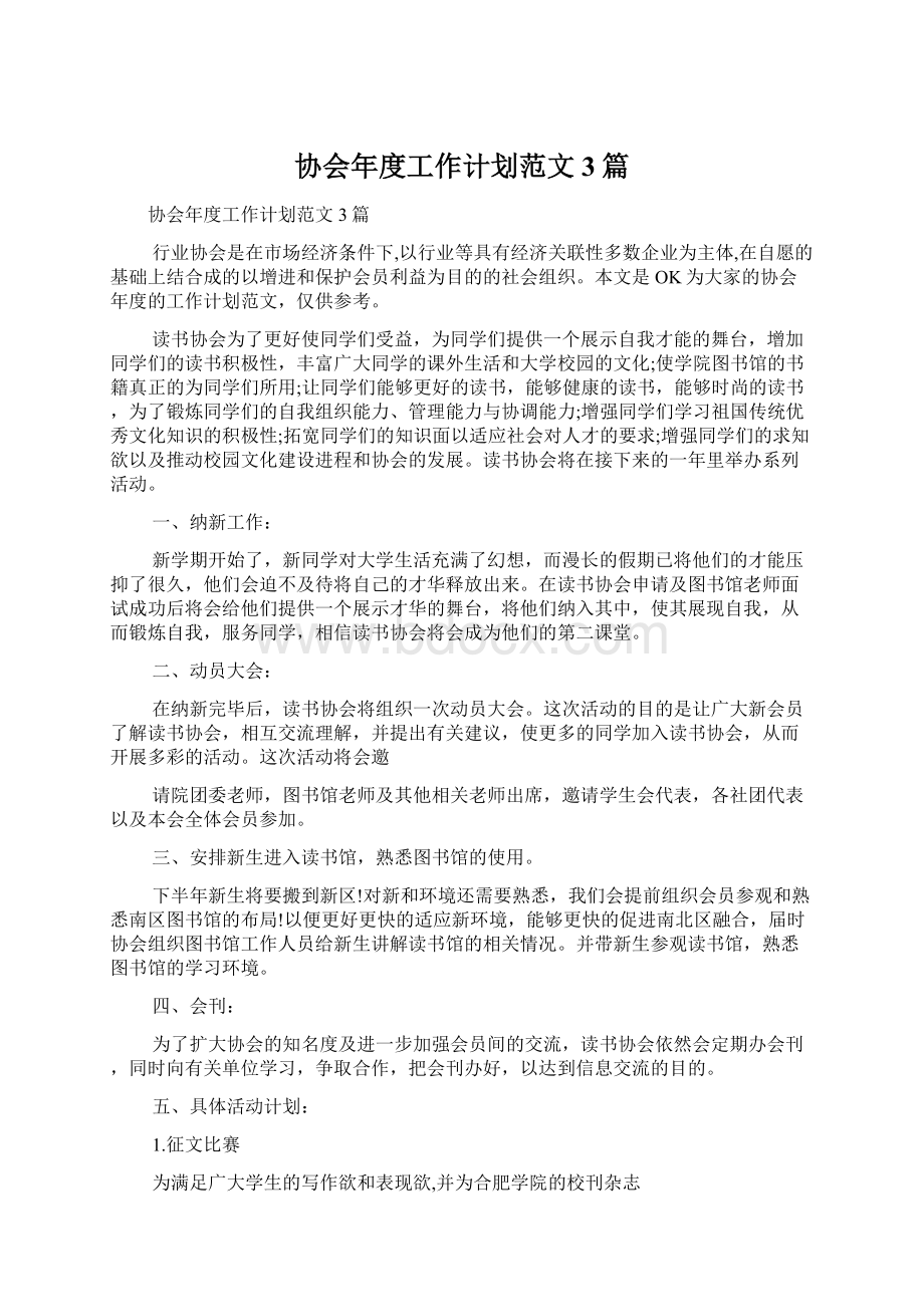 协会年度工作计划范文3篇文档格式.docx