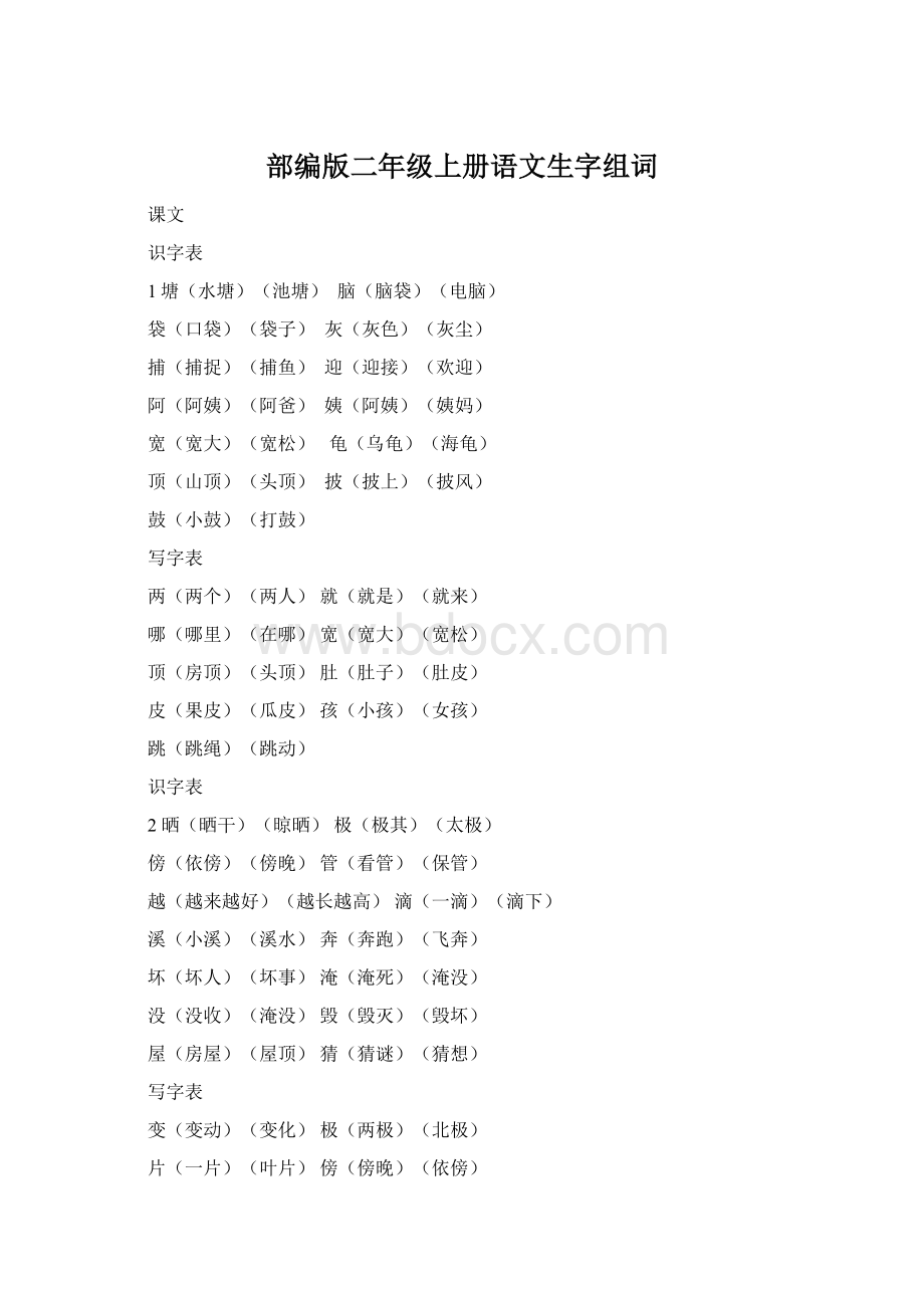 部编版二年级上册语文生字组词Word格式.docx_第1页