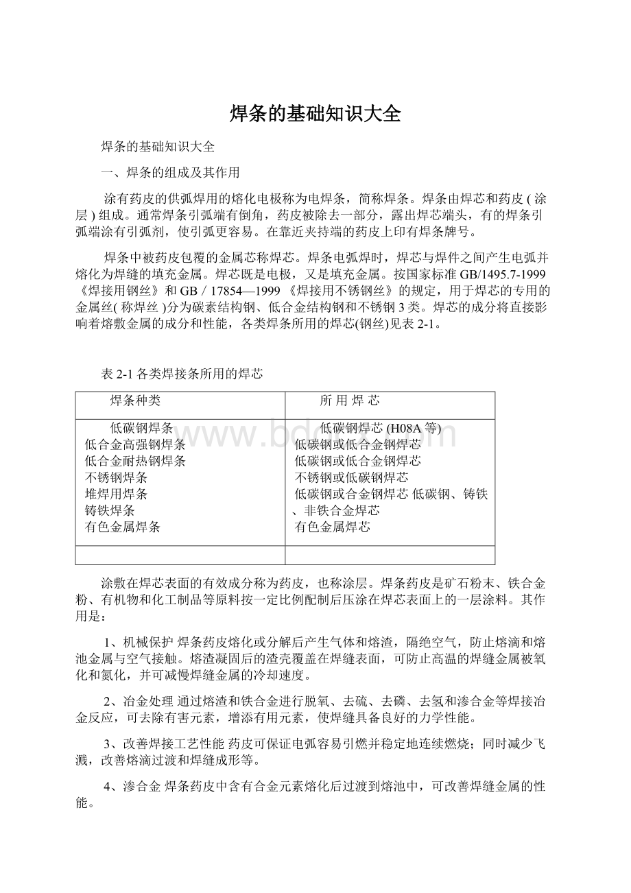 焊条的基础知识大全Word文档下载推荐.docx