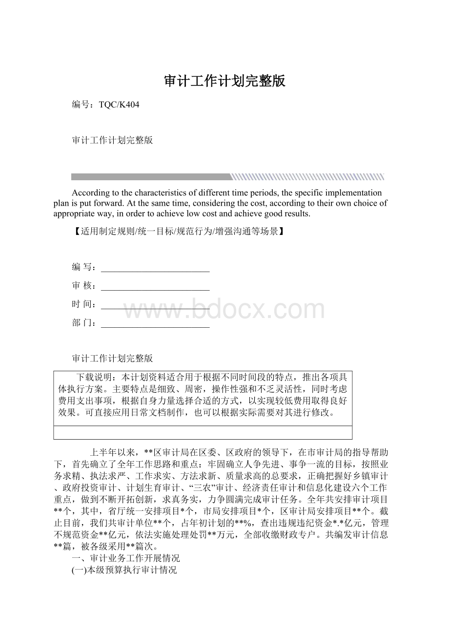 审计工作计划完整版Word文档格式.docx