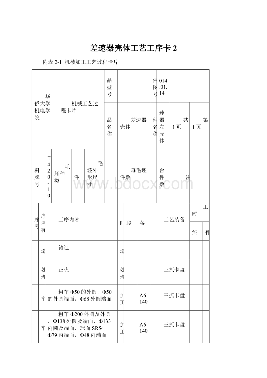 差速器壳体工艺工序卡2.docx_第1页