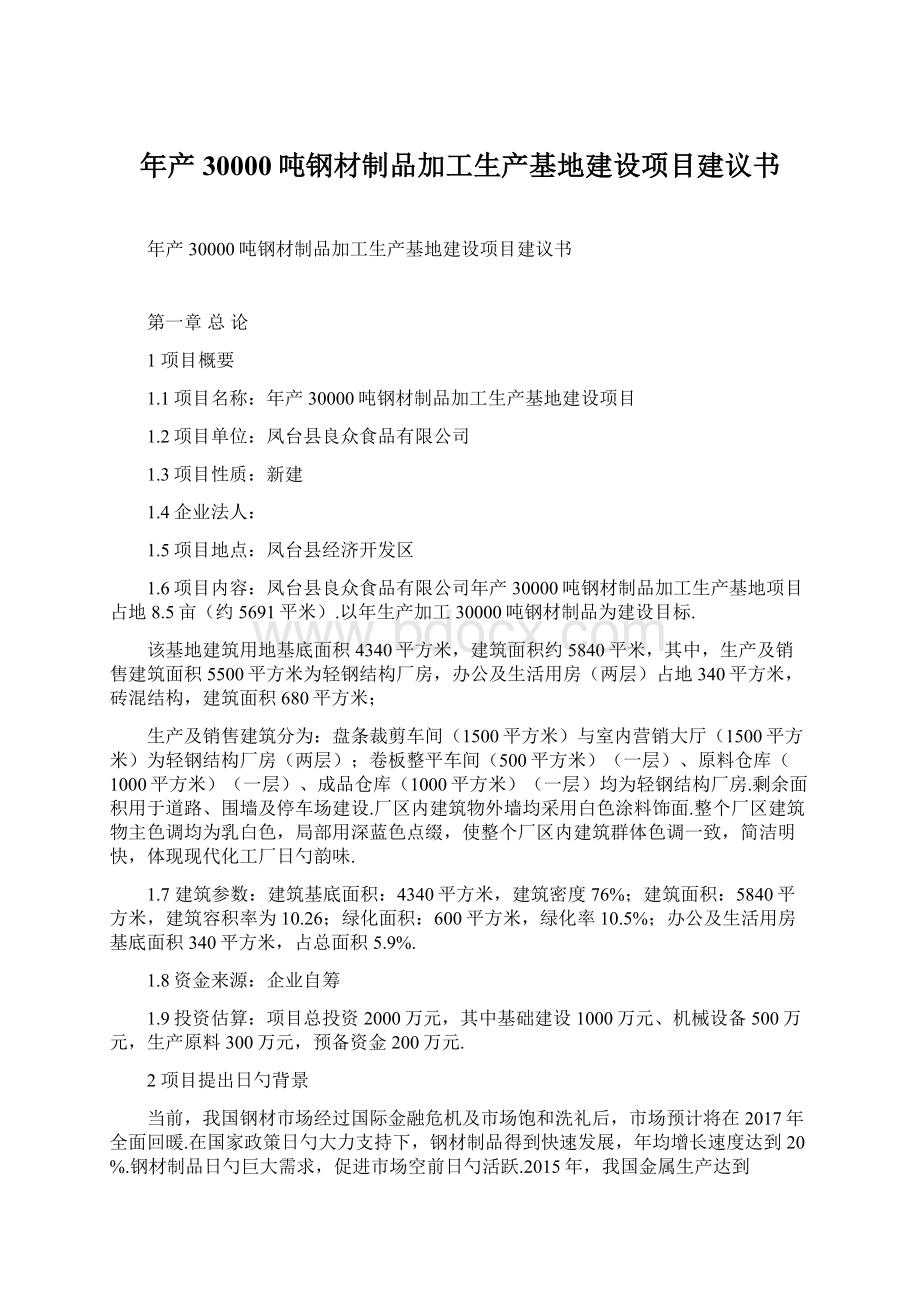 年产30000吨钢材制品加工生产基地建设项目建议书.docx