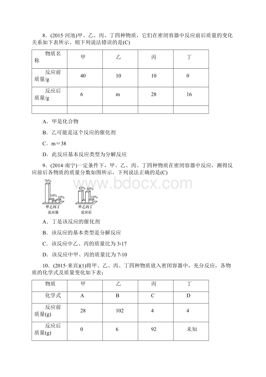 广西专版中考化学总复习 教材考点梳理 第五单元 化学方程式练习.docx_第3页