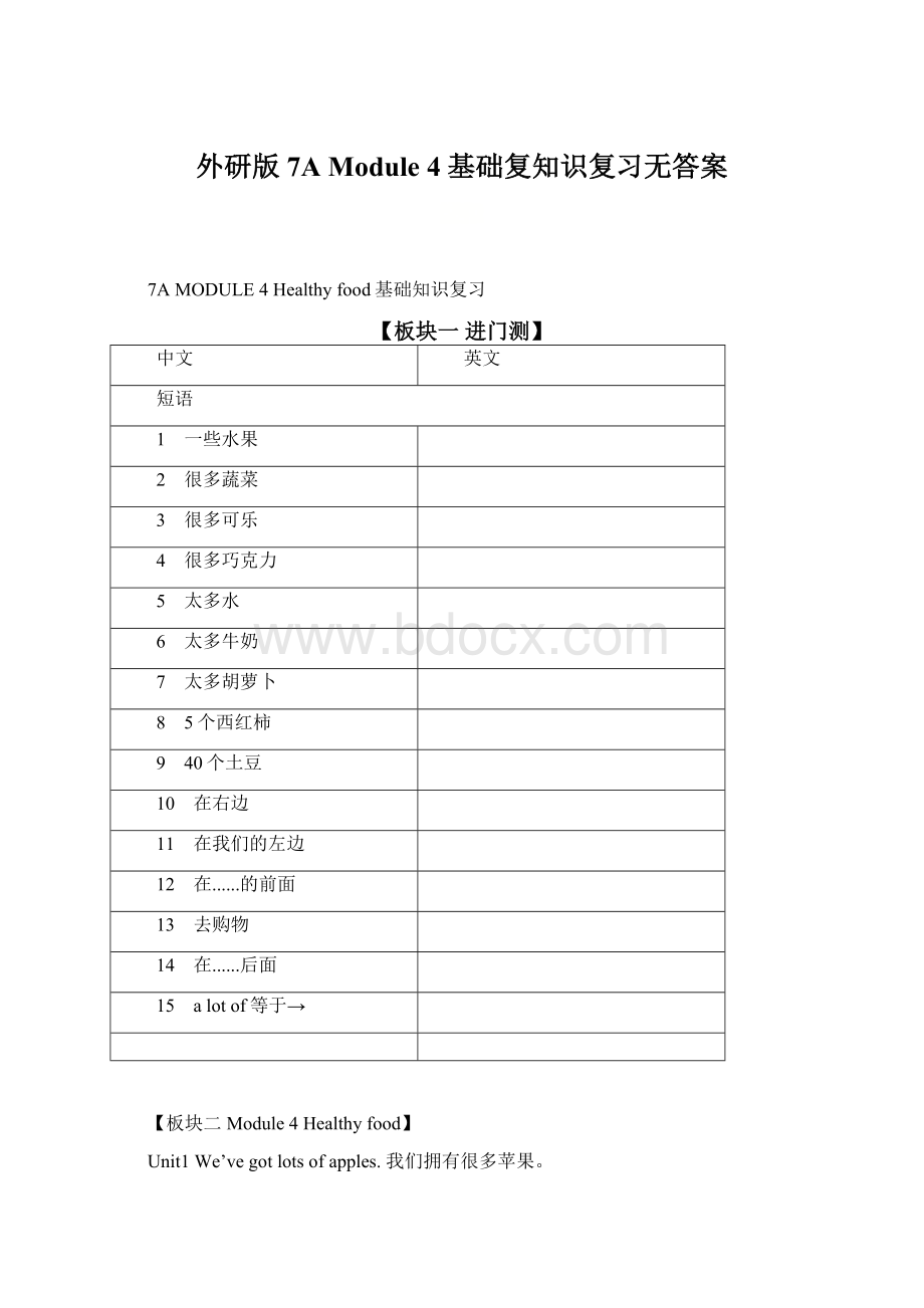 外研版 7A Module 4 基础复知识复习无答案Word格式文档下载.docx