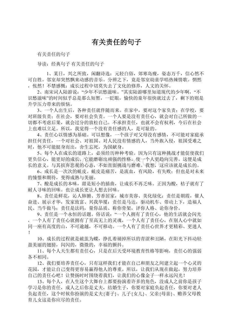 有关责任的句子Word文件下载.docx