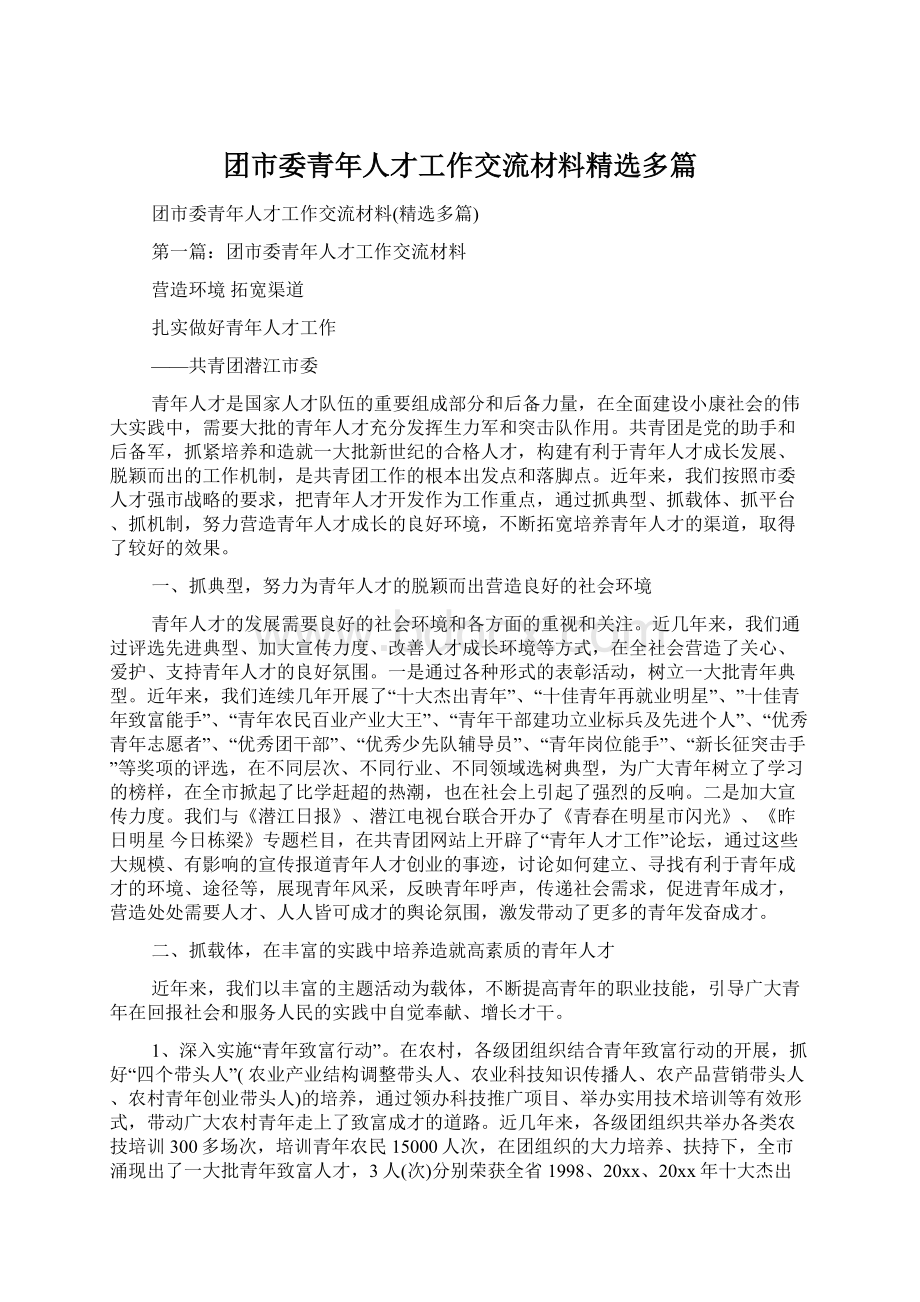 团市委青年人才工作交流材料精选多篇文档格式.docx_第1页