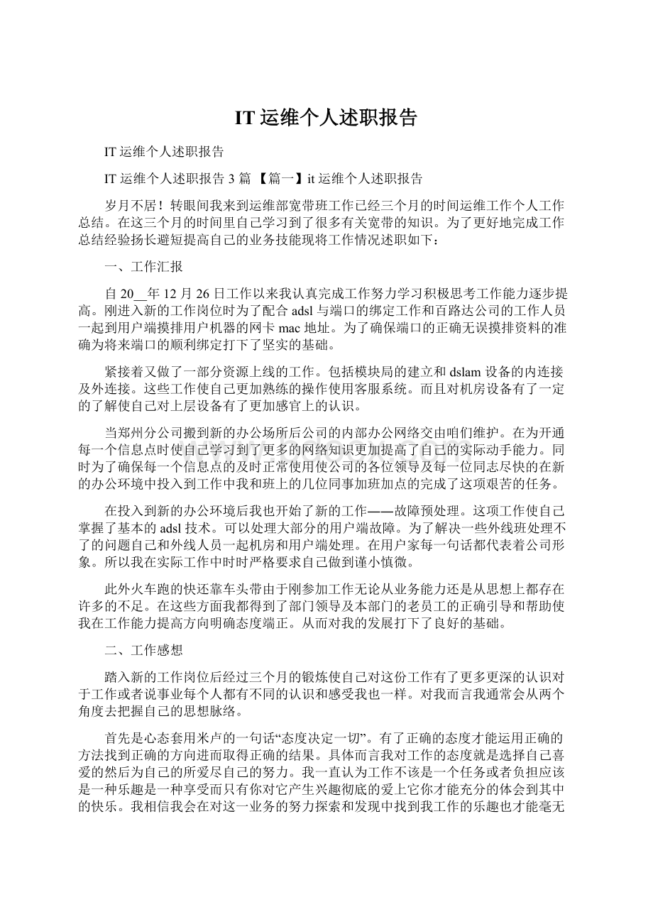 IT运维个人述职报告文档格式.docx_第1页