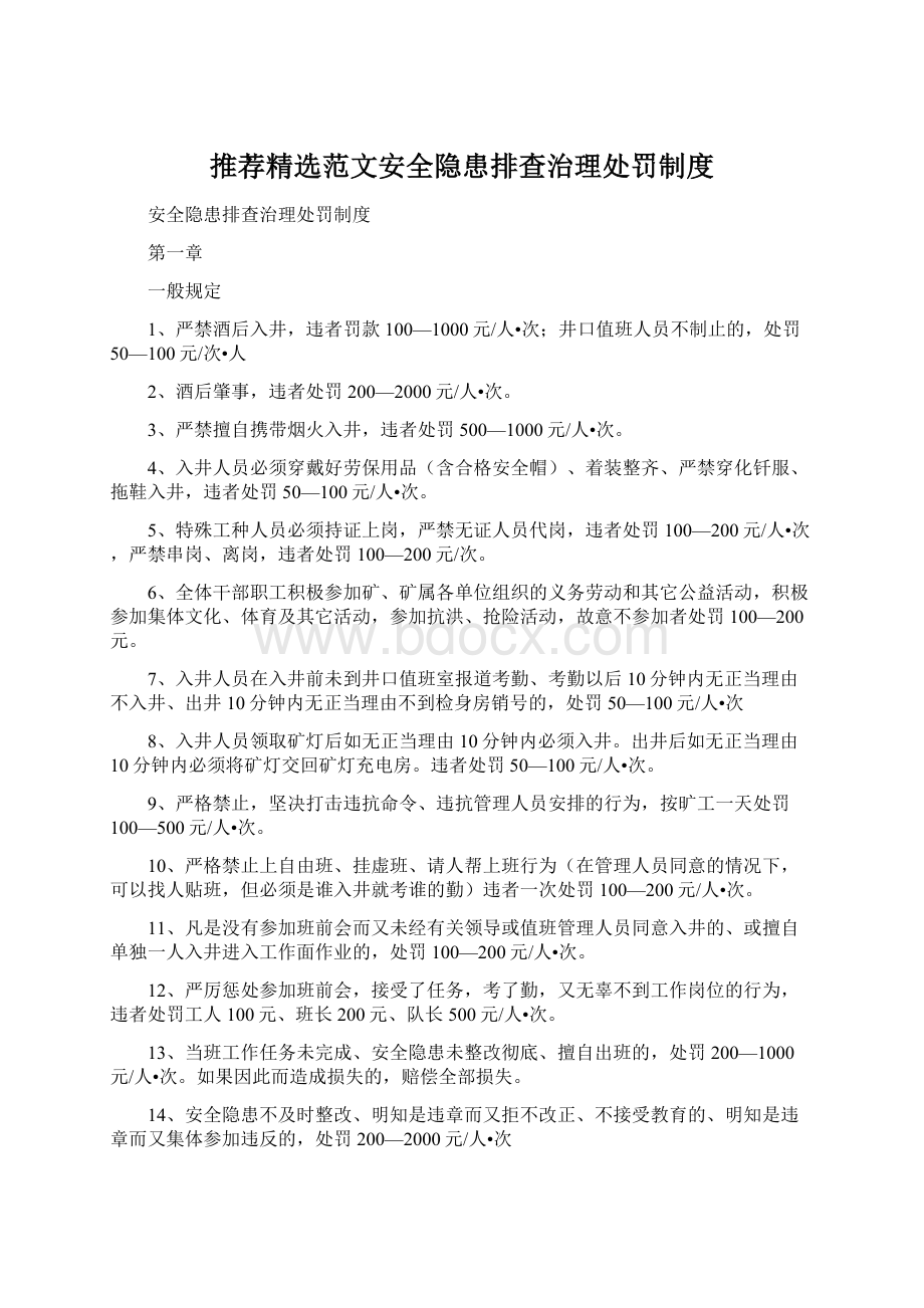 推荐精选范文安全隐患排查治理处罚制度.docx_第1页