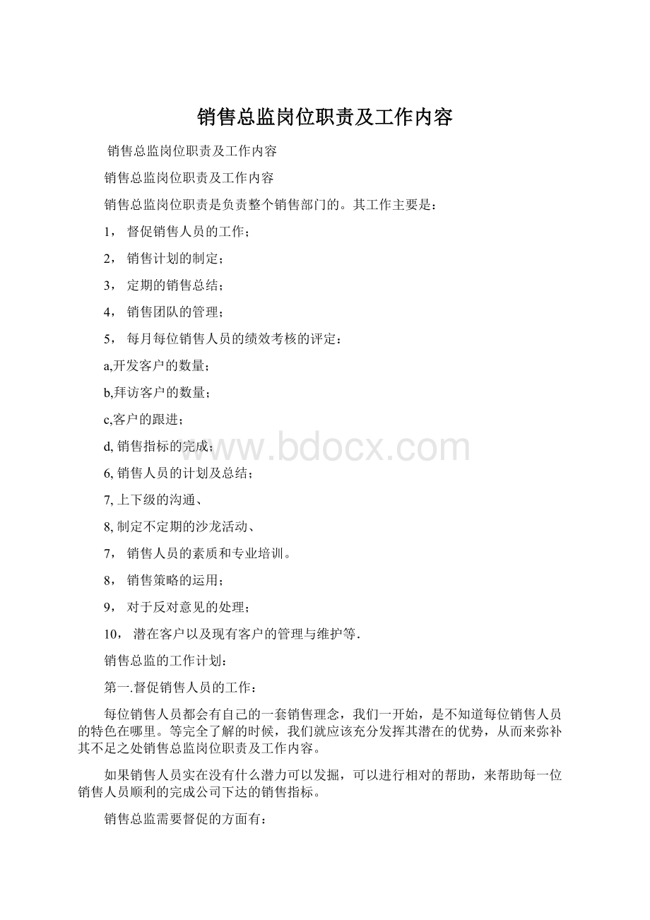 销售总监岗位职责及工作内容.docx_第1页