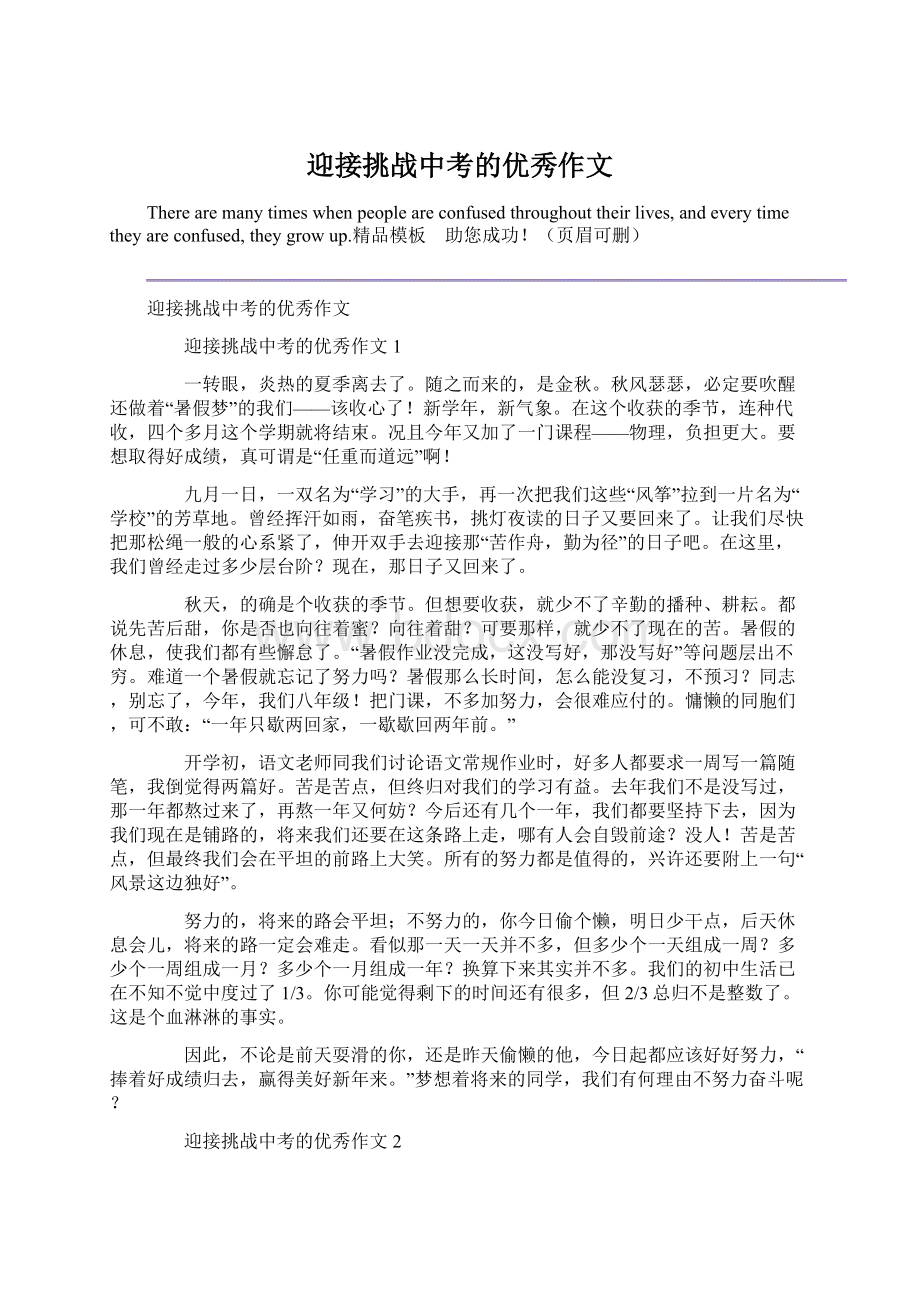 迎接挑战中考的优秀作文Word下载.docx