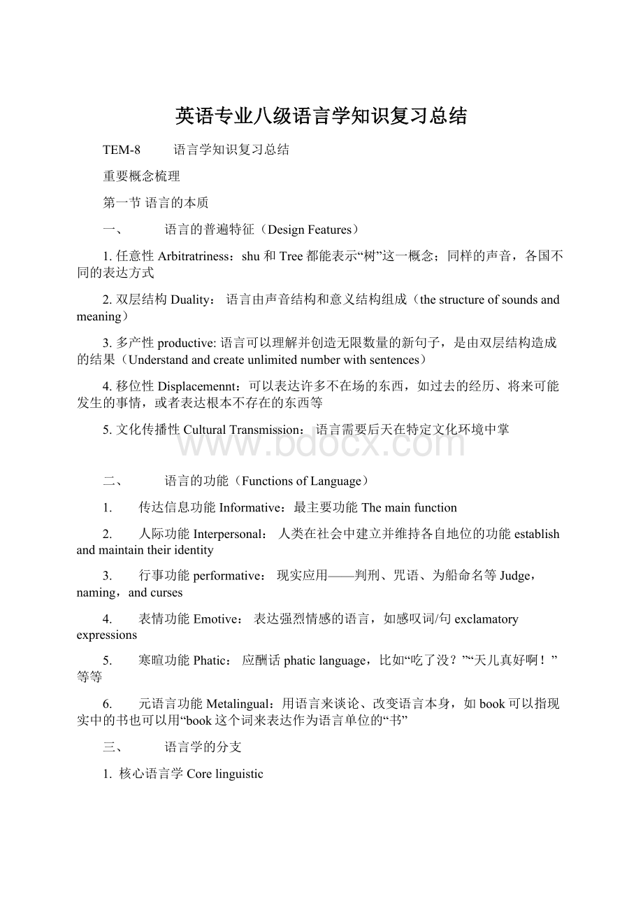 英语专业八级语言学知识复习总结Word格式文档下载.docx