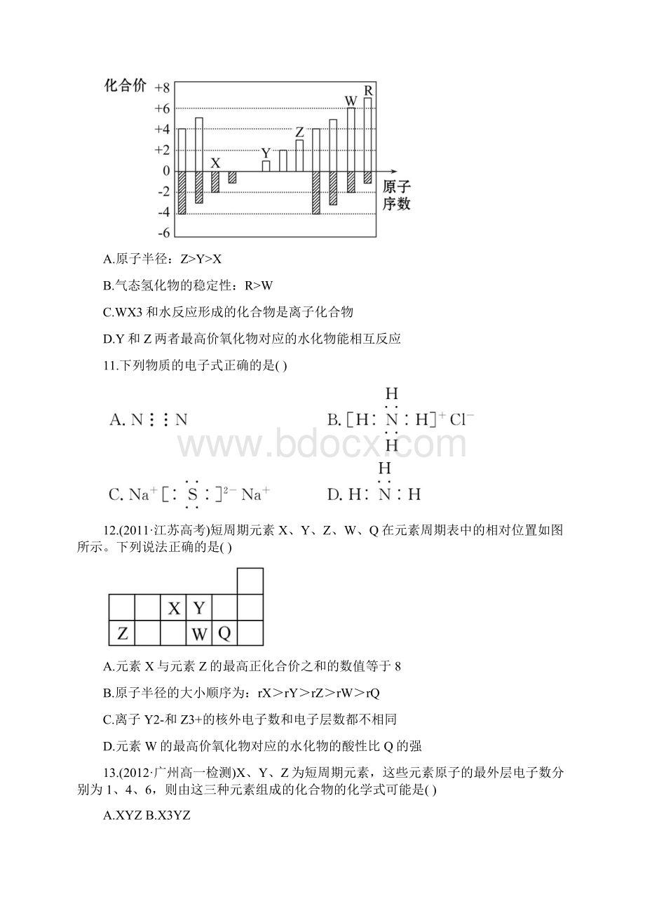 专题1 微观结构与物质的多样性 质量评估一Word格式.docx_第3页