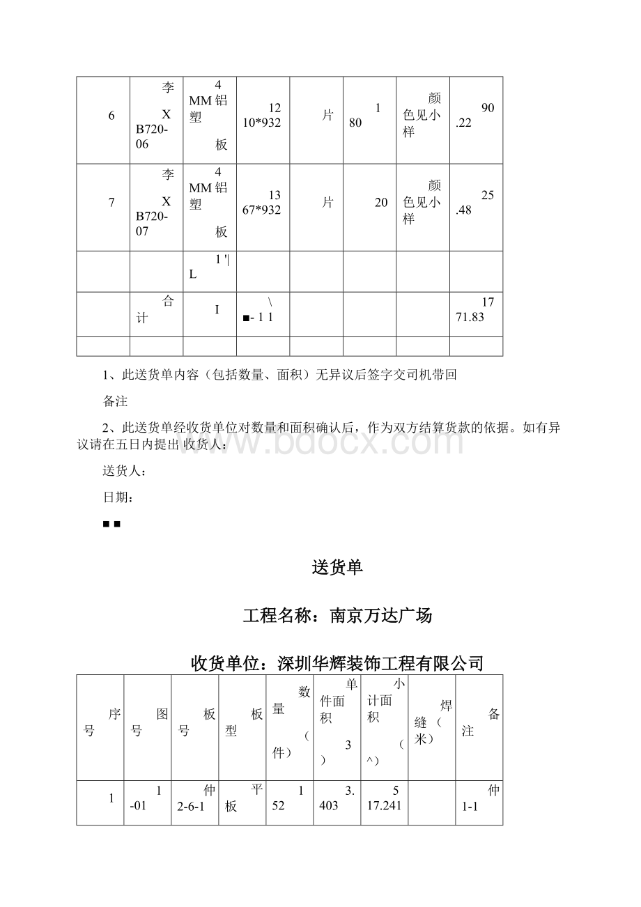 工程用材料送货单Word文件下载.docx_第2页