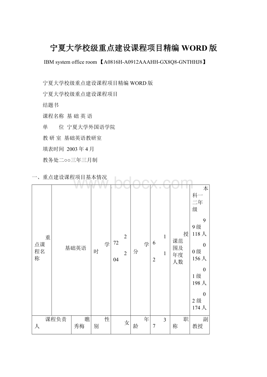 宁夏大学校级重点建设课程项目精编WORD版Word文档格式.docx