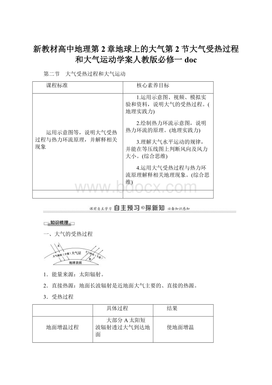 新教材高中地理第2章地球上的大气第2节大气受热过程和大气运动学案人教版必修一docWord下载.docx