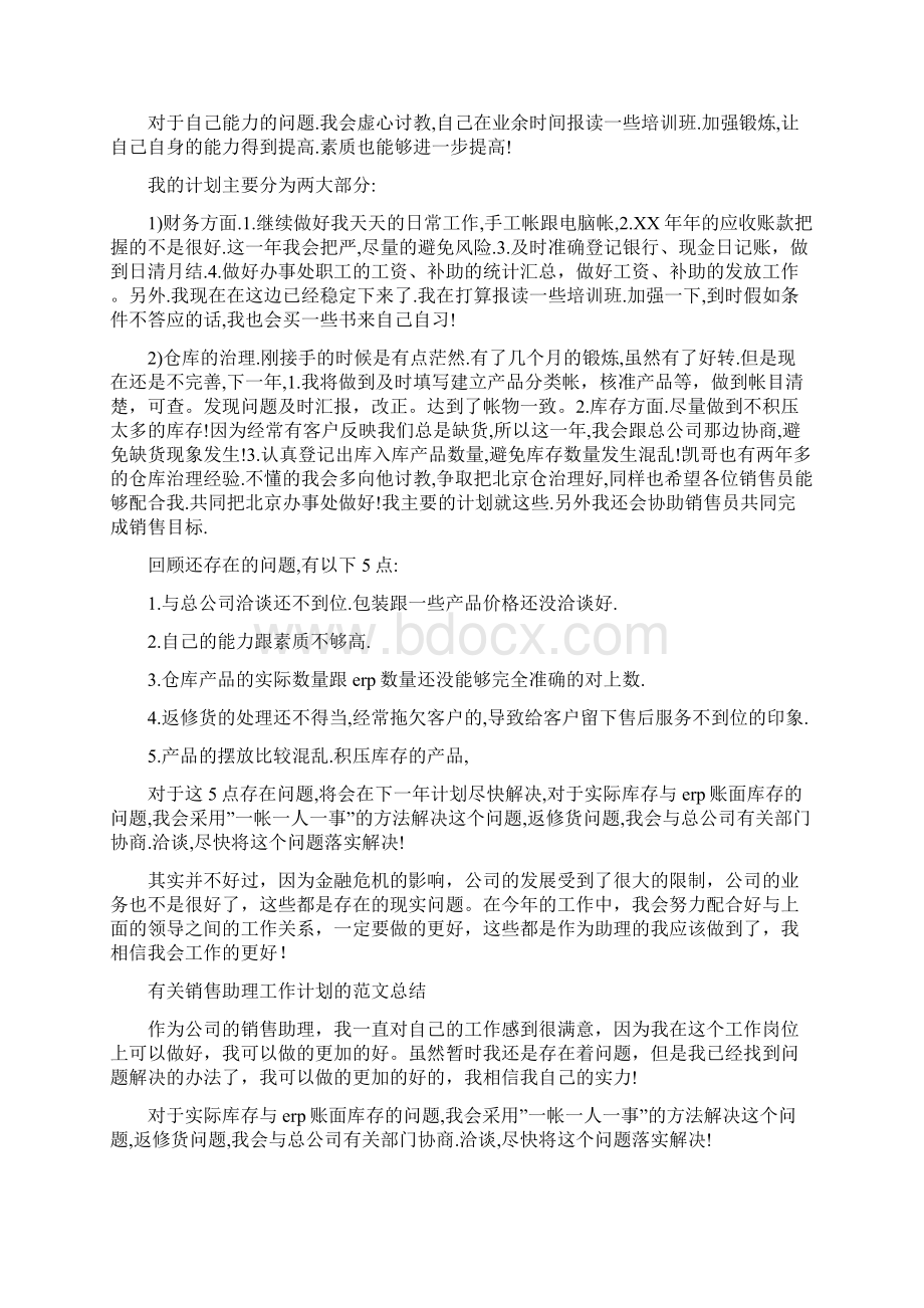 销售助理工作计划范文4篇与销售助理年度工作计划汇编doc文档格式.docx_第2页