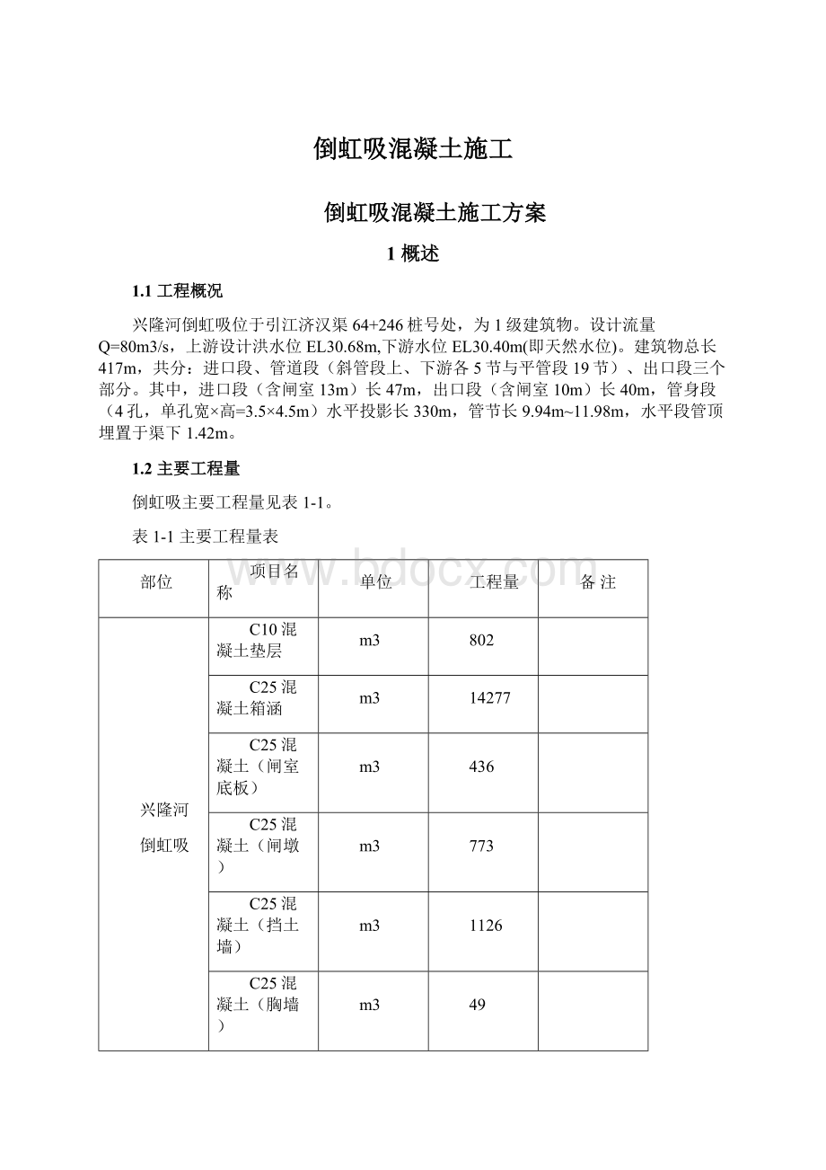 倒虹吸混凝土施工Word文档格式.docx