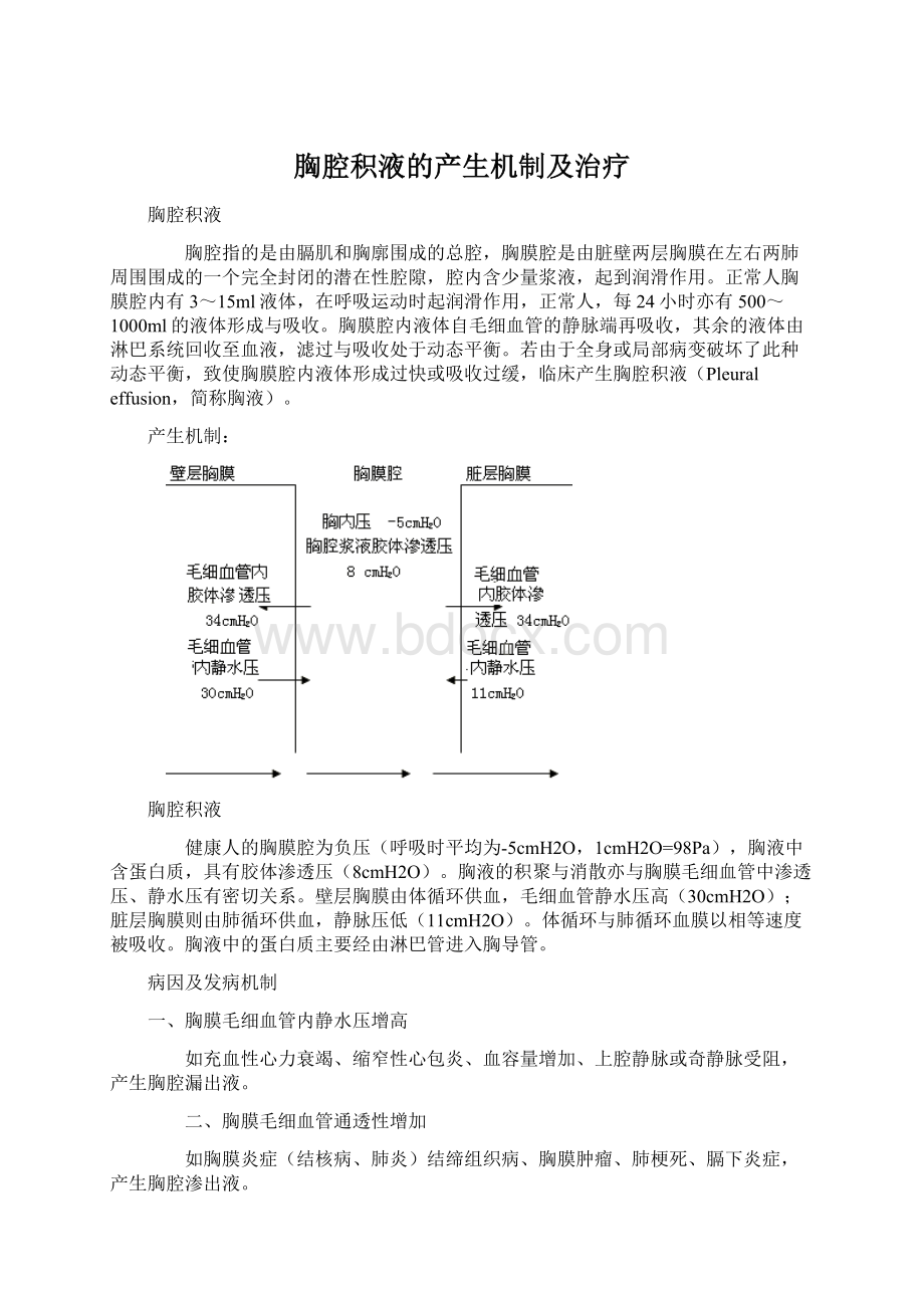 胸腔积液的产生机制及治疗Word文档下载推荐.docx_第1页