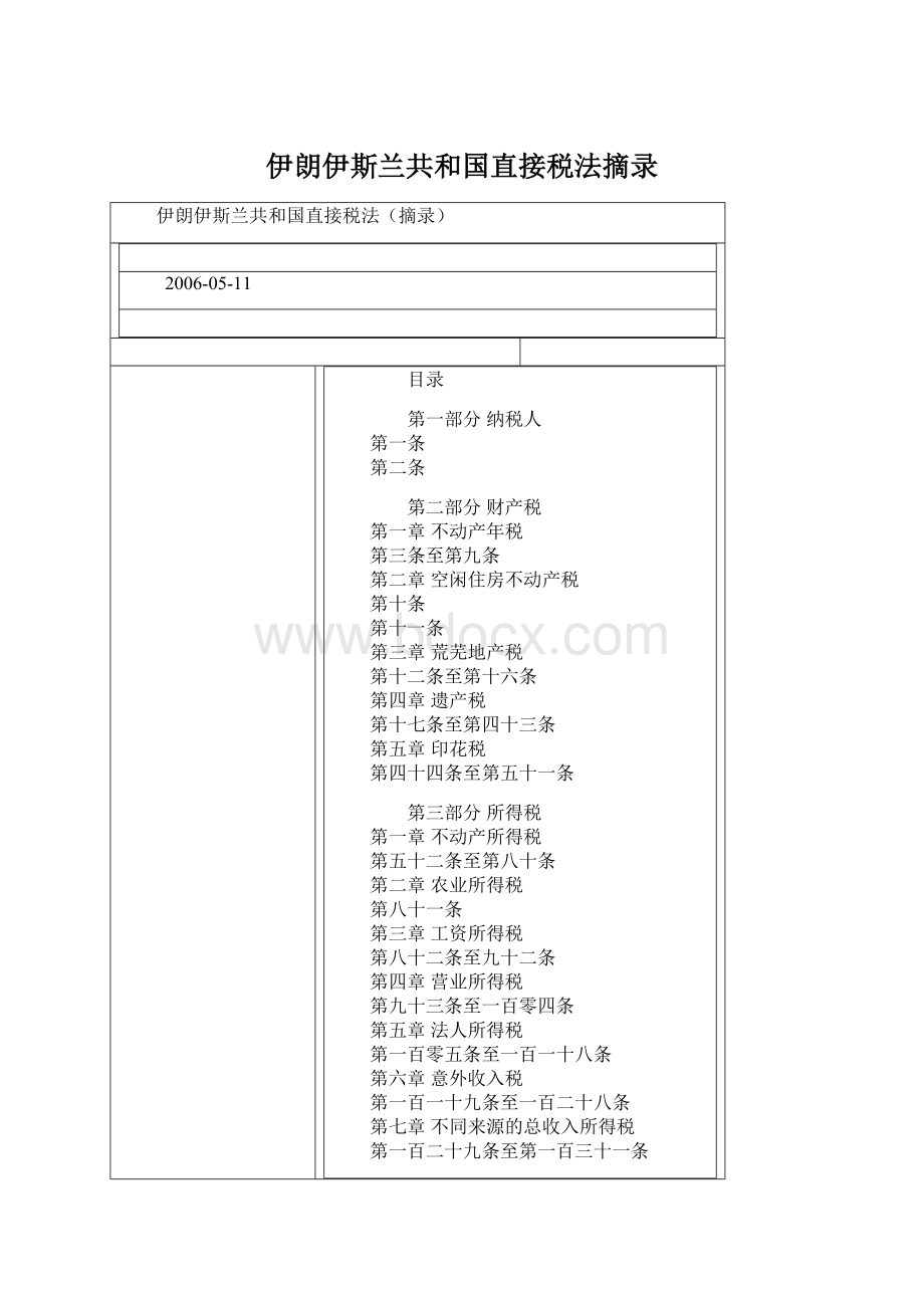 伊朗伊斯兰共和国直接税法摘录Word文件下载.docx_第1页