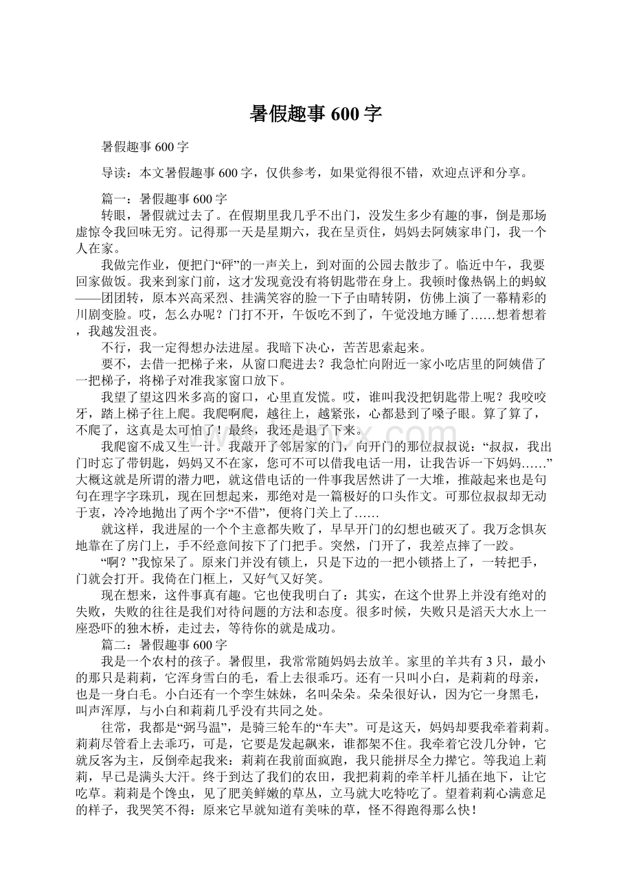 暑假趣事600字.docx