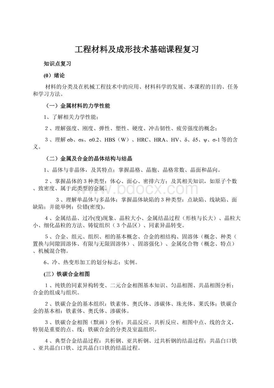 工程材料及成形技术基础课程复习文档格式.docx_第1页