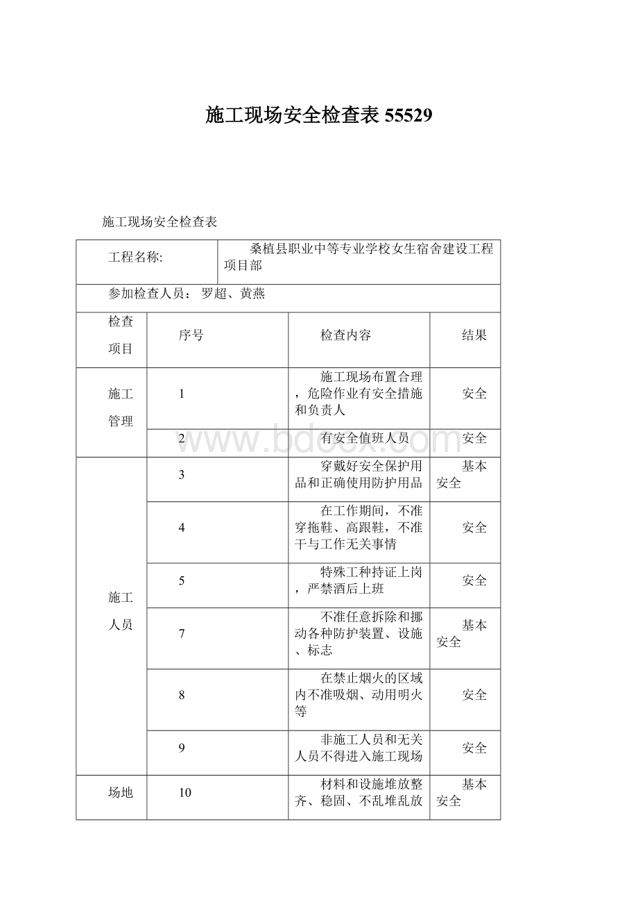 施工现场安全检查表55529.docx_第1页