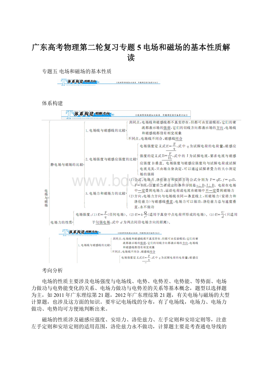 广东高考物理第二轮复习专题5电场和磁场的基本性质解读.docx