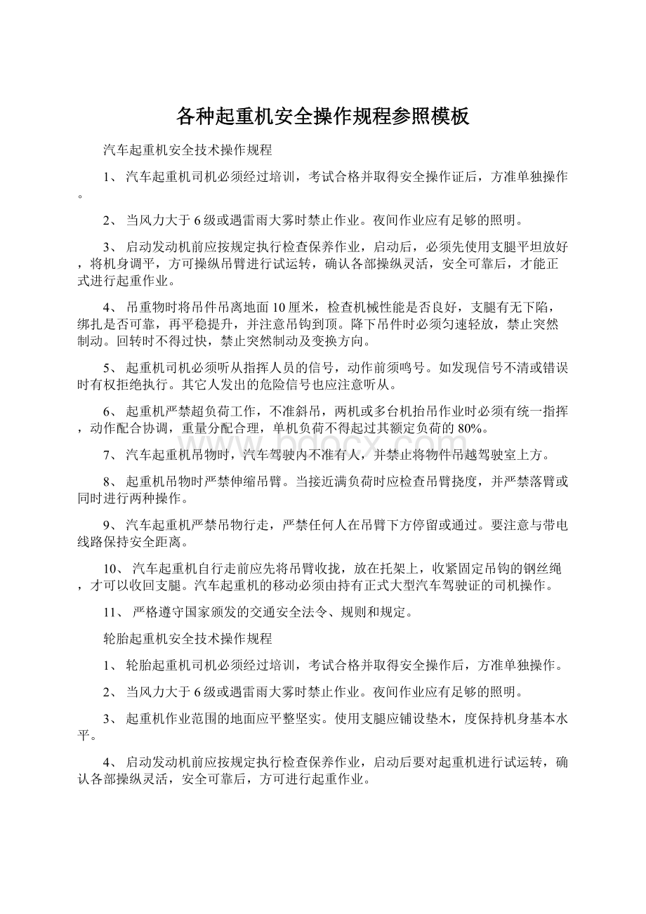 各种起重机安全操作规程参照模板文档格式.docx_第1页