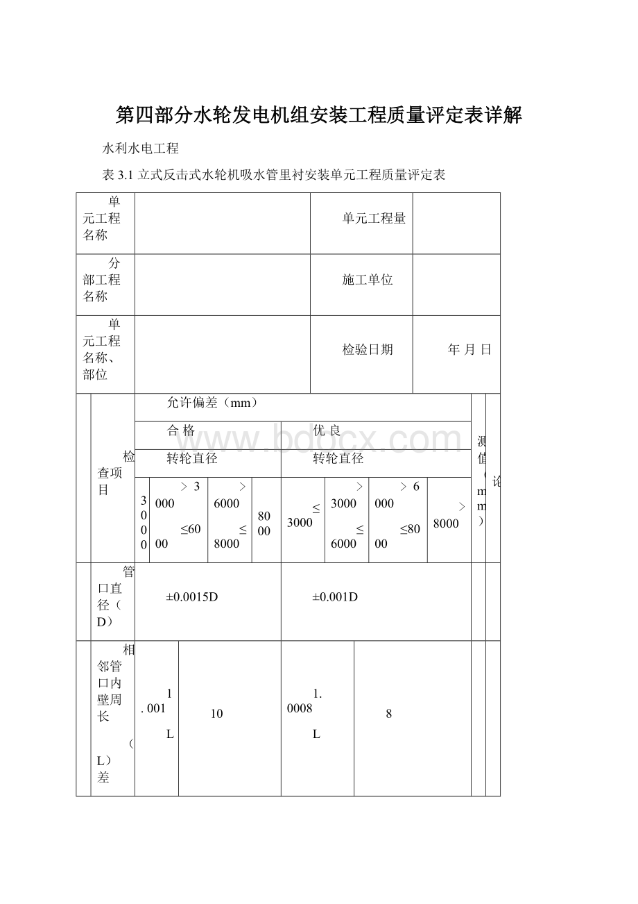 第四部分水轮发电机组安装工程质量评定表详解.docx