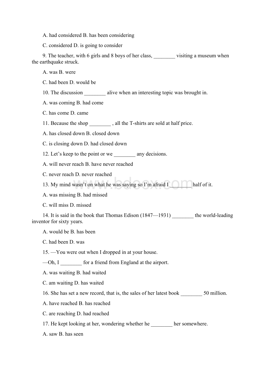 英语时态练习题附答案和讲解教学内容.docx_第2页