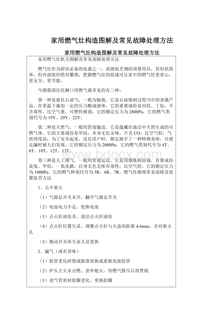 家用燃气灶构造图解及常见故障处理方法.docx