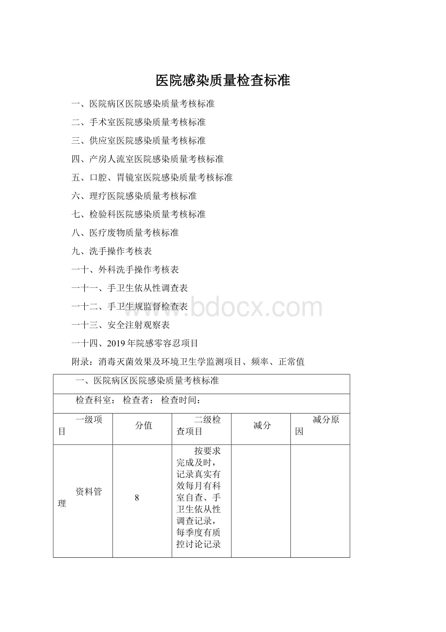 医院感染质量检查标准.docx