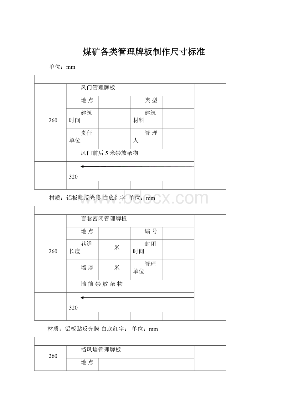 煤矿各类管理牌板制作尺寸标准.docx