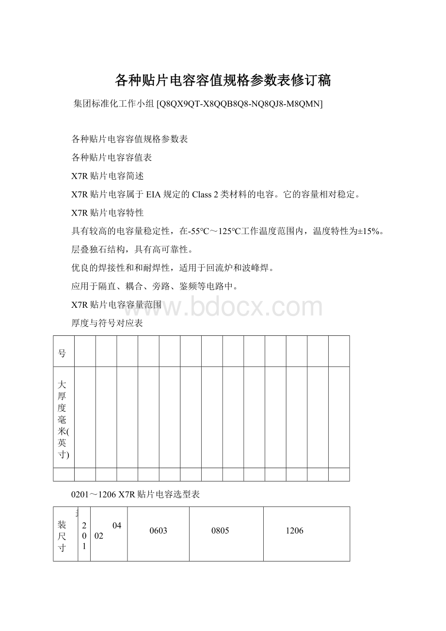 各种贴片电容容值规格参数表修订稿.docx