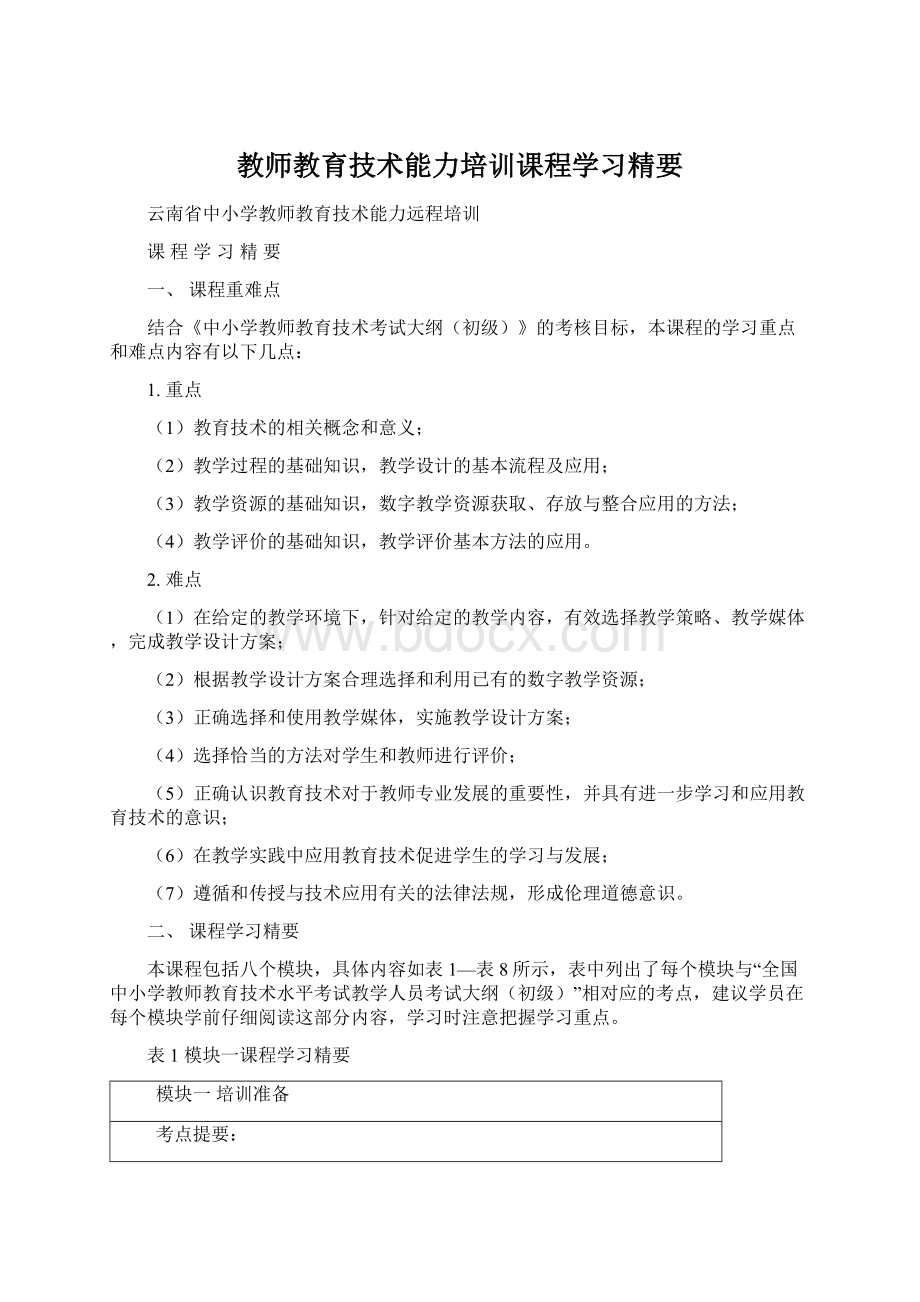 教师教育技术能力培训课程学习精要.docx_第1页