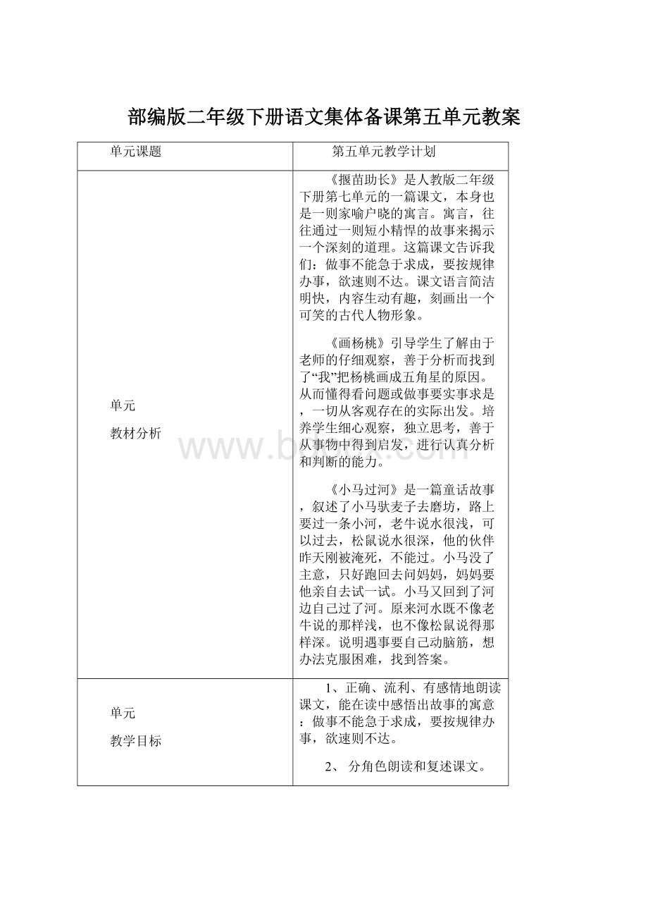 部编版二年级下册语文集体备课第五单元教案Word格式文档下载.docx