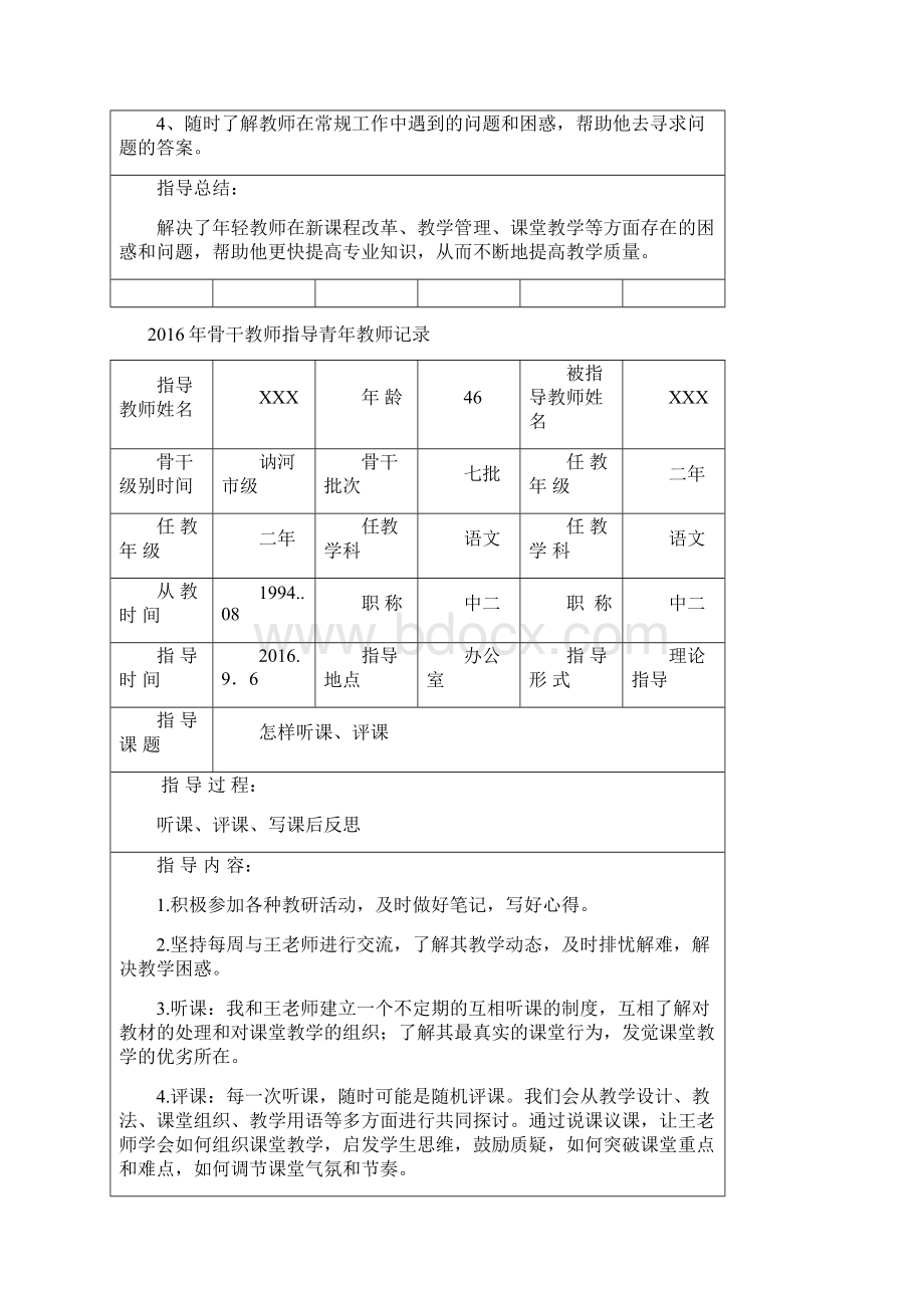 骨干教师指导青年教师记录表Word格式.docx_第2页