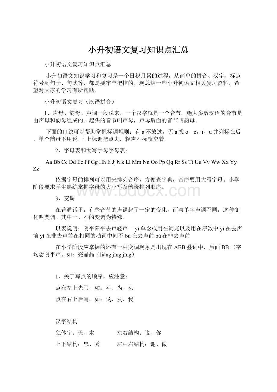 小升初语文复习知识点汇总文档格式.docx