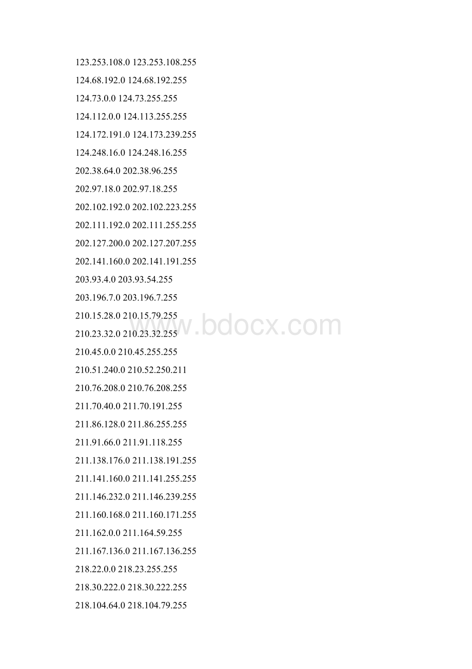 全国IP地址段中国IP地址段各省IP段IP段全面.docx_第2页