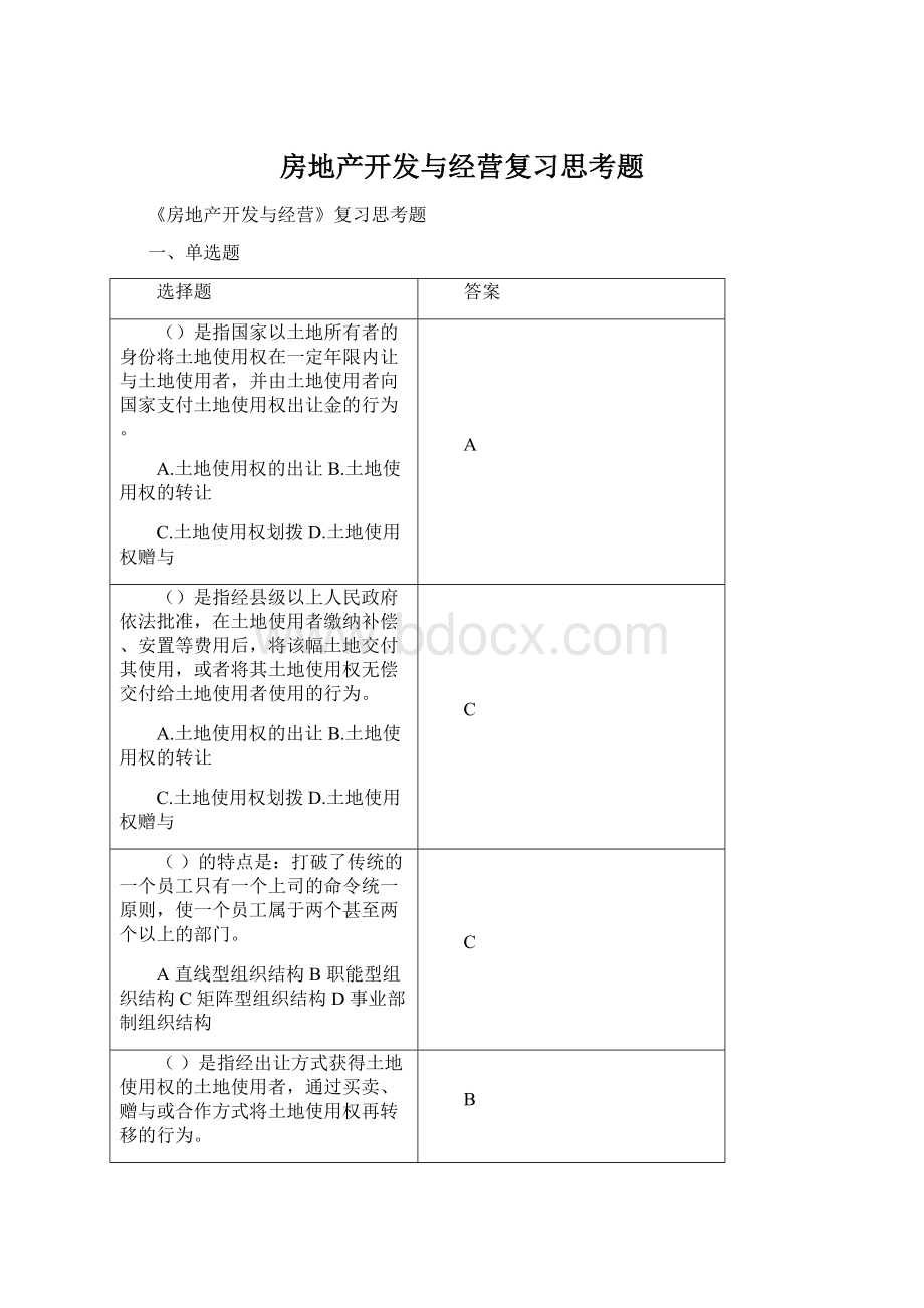 房地产开发与经营复习思考题Word格式文档下载.docx_第1页