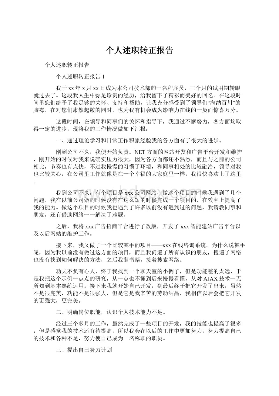 个人述职转正报告文档格式.docx