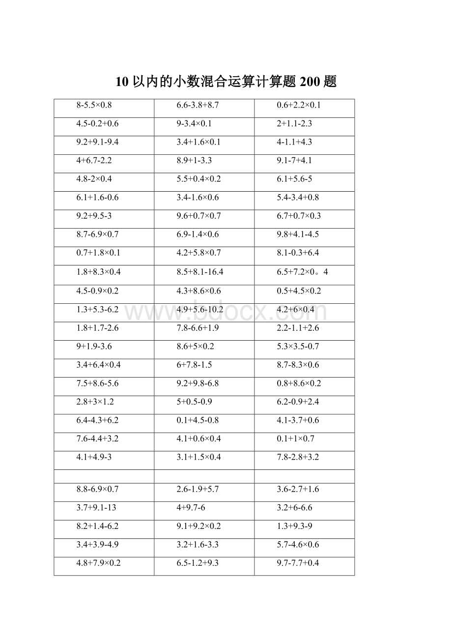 10以内的小数混合运算计算题200题.docx