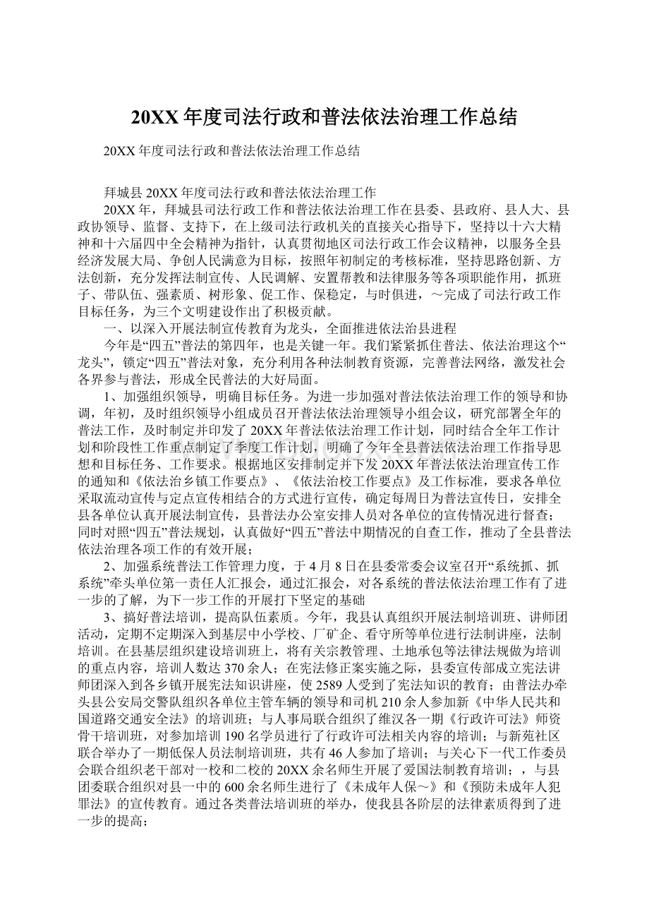 20XX年度司法行政和普法依法治理工作总结.docx