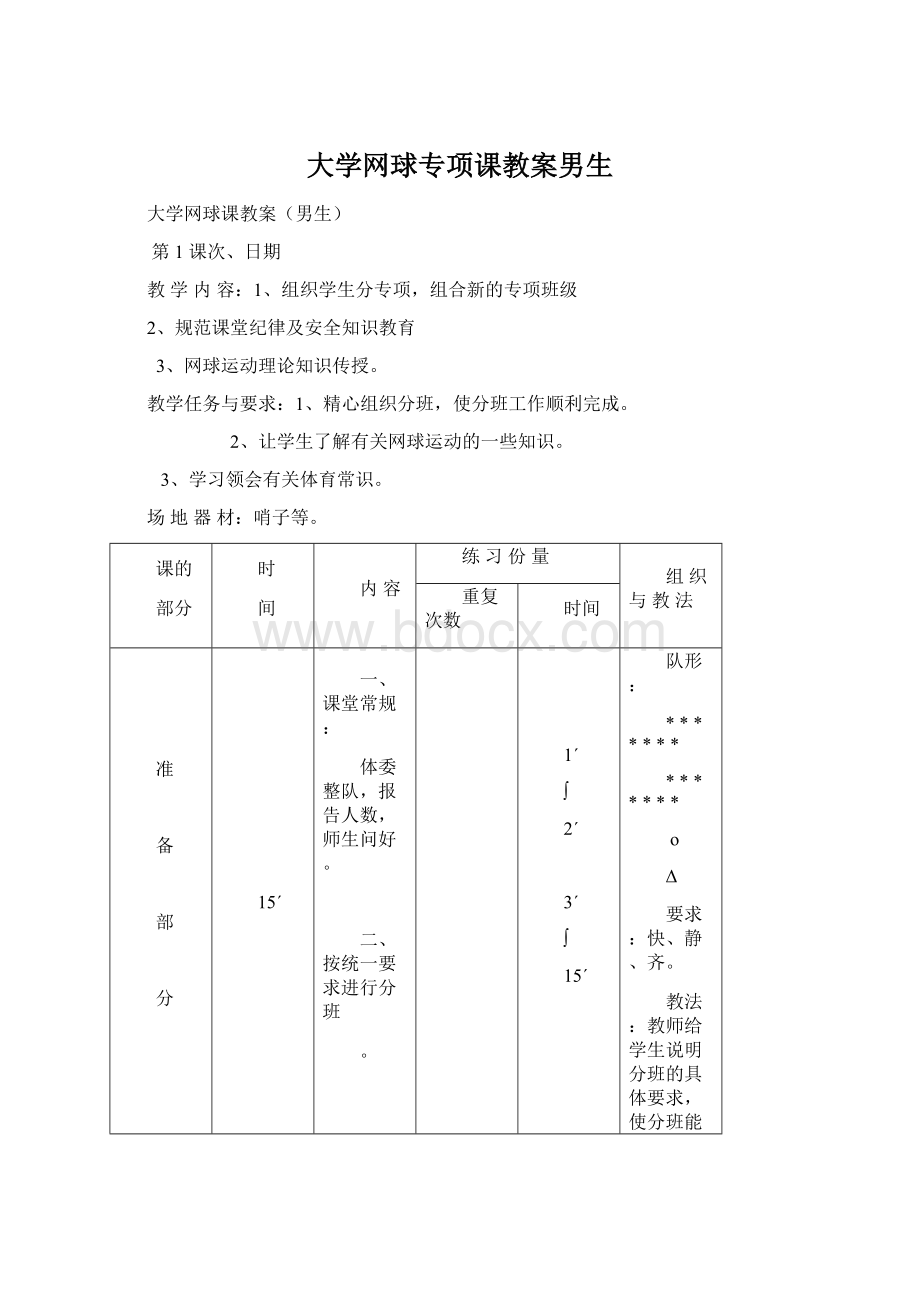 大学网球专项课教案男生.docx