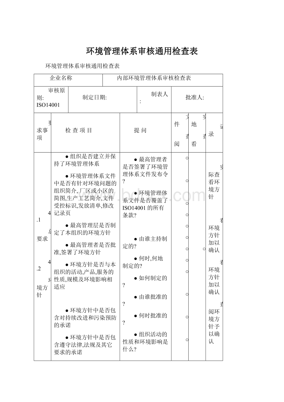 环境管理体系审核通用检查表.docx