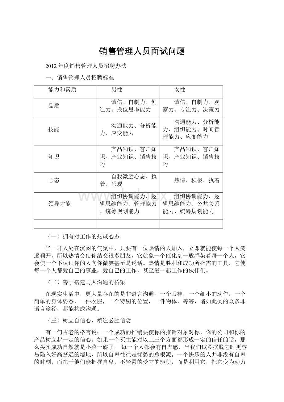 销售管理人员面试问题.docx