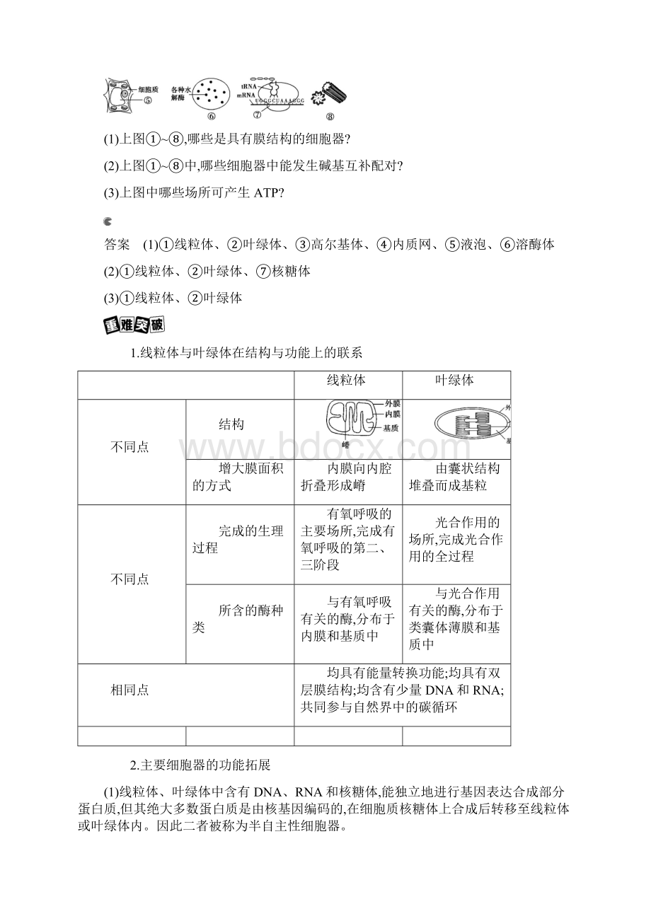 高考生物一轮复习第2单元第5讲细胞器与生物膜系统教案.docx_第3页