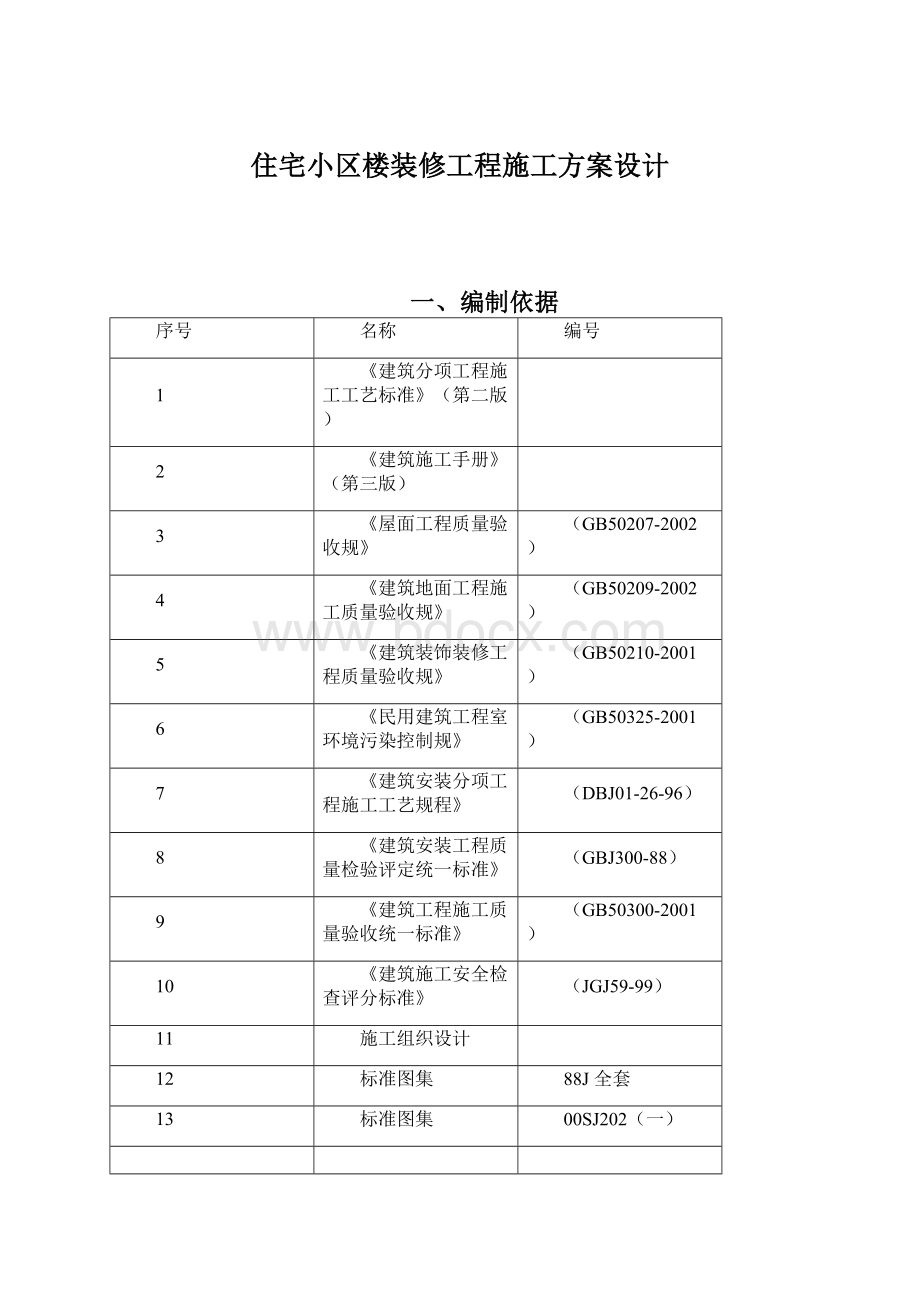 住宅小区楼装修工程施工方案设计Word文件下载.docx