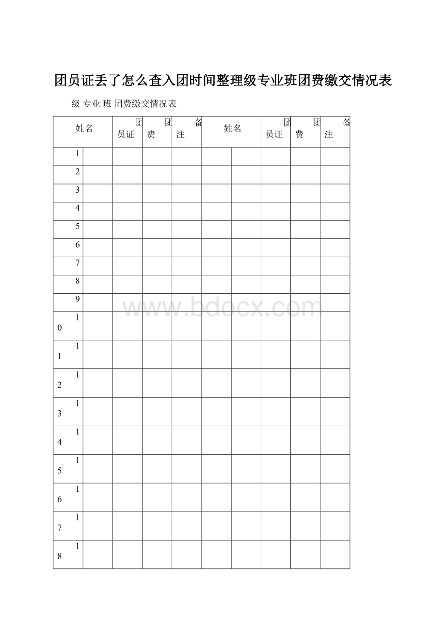 团员证丢了怎么查入团时间整理级专业班团费缴交情况表Word文档下载推荐.docx