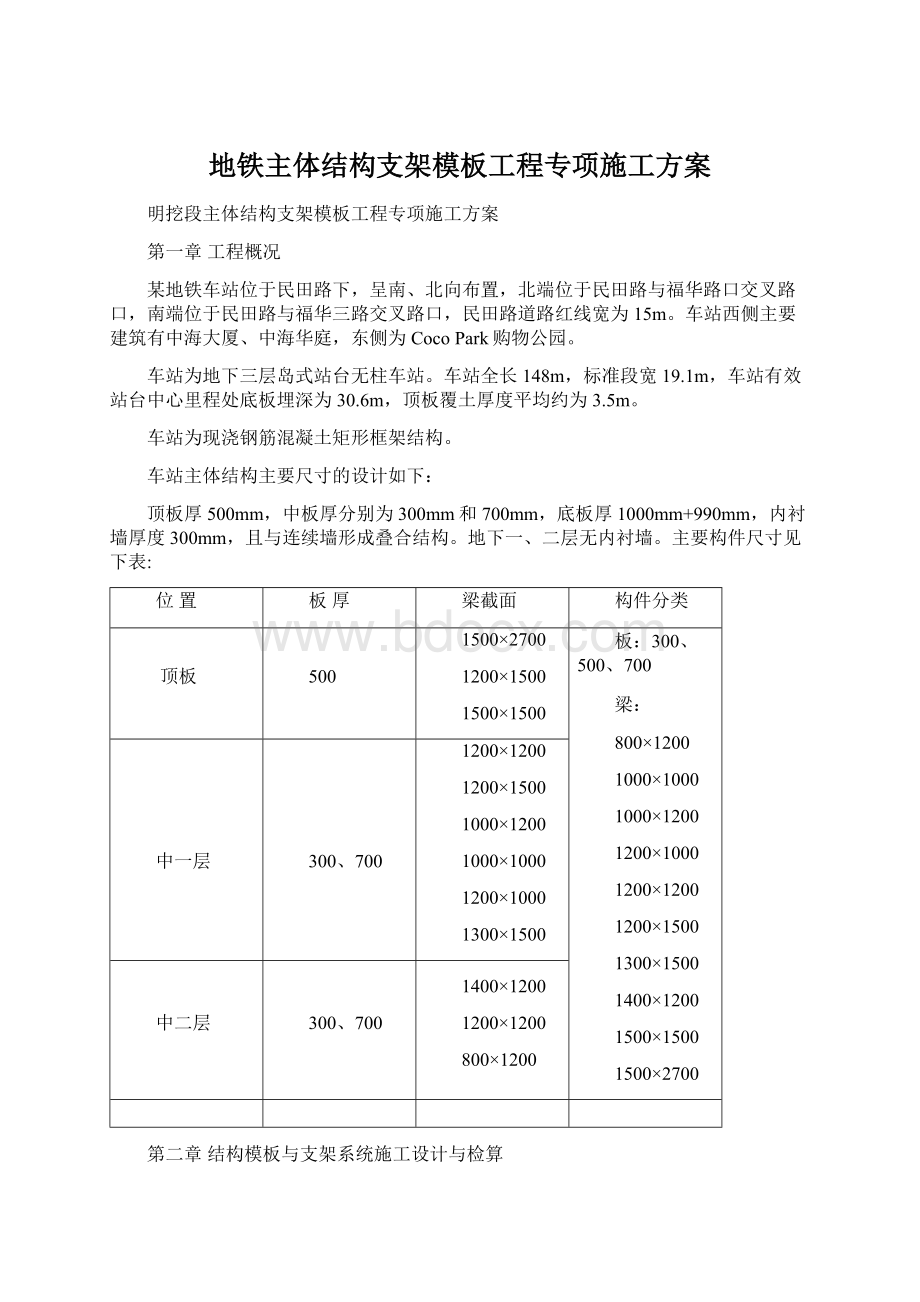 地铁主体结构支架模板工程专项施工方案.docx_第1页